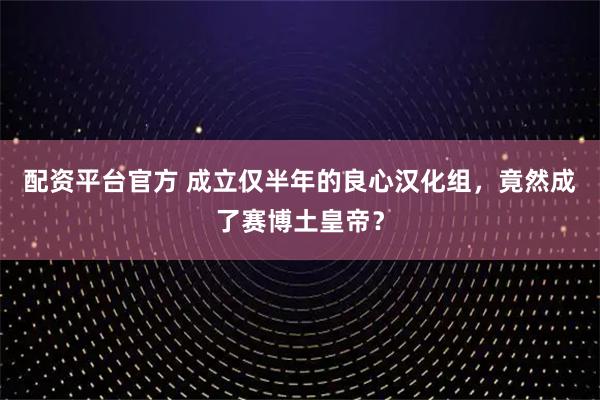 配资平台官方 成立仅半年的良心汉化组，竟然成了赛博土皇帝？